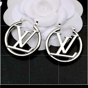 Silver LV Logo Earrings (5cm)